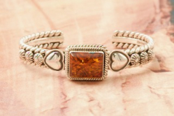 Artie Yellowhorse Genuine Amber Sterling Silver Heart Bracelet